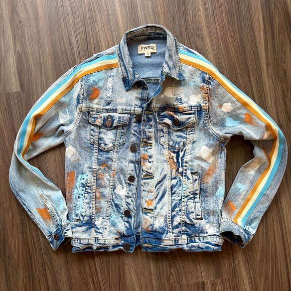 Fwrd Denim Other - FWRD Denim Ice Blue & Gold Stripe with Paint Splatter Badass Jacket
